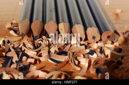 line of pencils from blunt to sharp Stock Photo