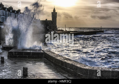 Porthleven Harbour,storm in cornwall Porthleven Stock Photo