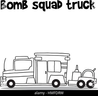 Hand draw of bomb squad truck Stock Vector