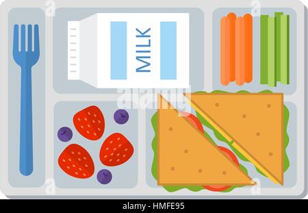 School lunch in flat style Stock Vector