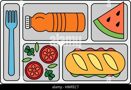 School lunch in line style Stock Vector