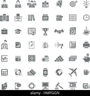 Set of modern vector flat monochrome silhouette business icons for finance, marketing, accounting, money, banking, management, analysis, office staff, Stock Vector