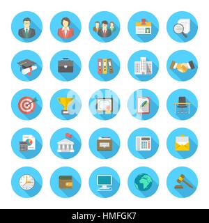 Set of modern flat round vector icons suitable for business resume and the searching of human resources for a company Stock Vector