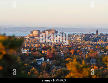 City skyline with the Castle viewed from the Blackford Hill, Edinburgh, Lothian, Scotland, United Kingdom Stock Photo
