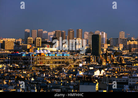 City skyline from Montmartre, Centre Georges Pompidou designed by Renzo Piano and Richard Rogers, Paris, France Stock Photo