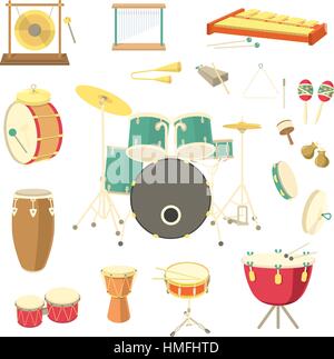 Set of vector percussion musical instruments in the flat style Stock Vector