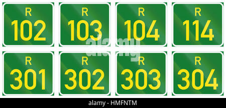 Collection of South African Regional route signs. Stock Photo