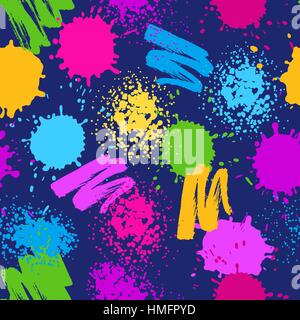 Colorful seamless pattern. Grunge background with paint splashes, blotches, spots and drops Stock Vector