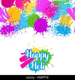 Happy Holi colorful seamless pattern. Grunge background with paint splashes, blotches, spots and drops Stock Vector