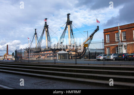 Port side of HMS Victory at Portsmouth Historic Dockyard Stock Photo