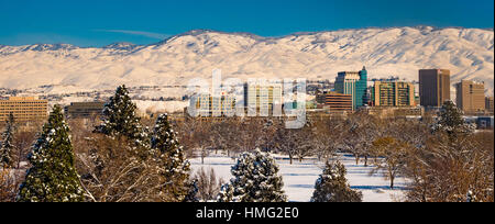 Winter, City of Boise and snow covered foothills, boise, Idaho, USA Stock Photo