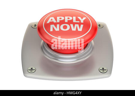 Apply Now Red button, 3D rendering isolated on white background Stock Photo