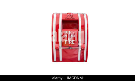 Fire alarm switch on white background Stock Photo
