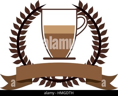 color silhouette with olive crown with ribbon and glass jar of coffee with handle vector illustration Stock Vector