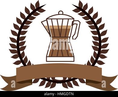 color silhouette with olive crown with ribbon and glass jar of coffee with handle vector illustration Stock Vector