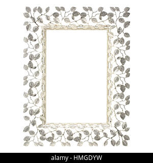 Silver leaf pattern picture frame on a white background Stock Photo