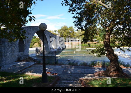 A bridge over Acheron river. River flows into the Ionian Sea in Ammoudia, near Parga, Greece. Stock Photo