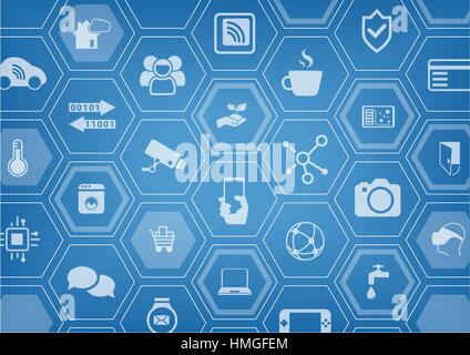 Smart home automation vector illustration background with icons Stock Vector