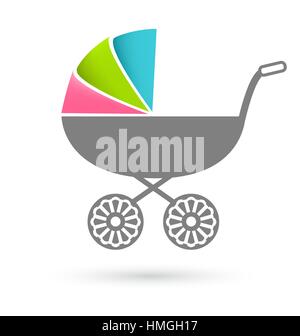 Baby carriage - pram icon isolated on white Stock Vector