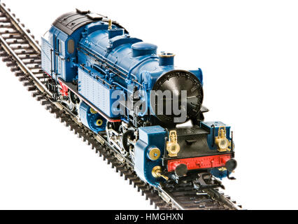 Isolated toy train with a steam engine locomotive Stock Photo