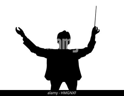 Silhouette of a music conductor back from bird's eye view Stock Vector