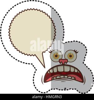 sticker colorful face cartoon gesture with dialogue scream callout vector illustration Stock Vector