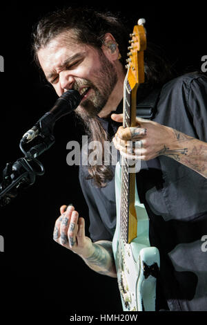 Milan, Italy. 02nd Feb, 2017. The Scottish rock band BIFFY CLYRO performs live on stage at Fabrique during the 'Ellipsis Tour' Credit: Rodolfo Sassano/Alamy Live News Stock Photo