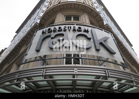 Washington, US. 3rd Feb, 2017. View of a Nordstrom Rack store, an outlet branch of the US-American department store chain Nordstrom, on the 12th Street in Washington, US, 3 February 2017. Nordstrom decided to stop selling the fashion collection of Ivanka Trump, daughter of US-President Donald Trump, due to small sales figures, a Nordstrom spokesperson told the dpa (German Press-Agency). Photo: Vanessa Kockegei/dpa/Alamy Live News Stock Photo