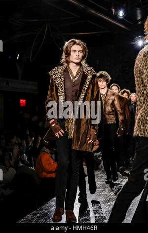 New York, USA. 3rd Feb, 2017. Models walk the runway for John Varvatos FW17 runway show during NY Fashion Week at Paramaunt Hotel in Manhattan. Credit: Sam Aronov/Alamy Live News Stock Photo