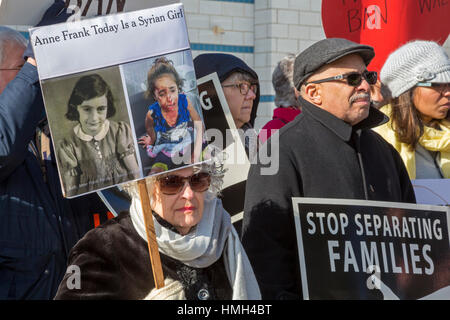 Bloomfield Hills, USA. 3rd February, 2017. Interfaith religious leaders rally during Friday prayers at the Muslim Unity Center in solidarity with the Muslim community and against the Trump administration's immigration/refugee ban. Credit: Jim West/Alamy Live News Stock Photo