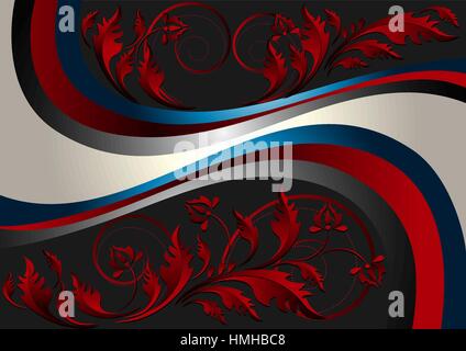 Bright curved ribbon on black background with red satin pattern Stock Vector