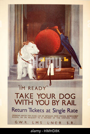 'Take Your Dog With You By Rail' postcard Stock Photo