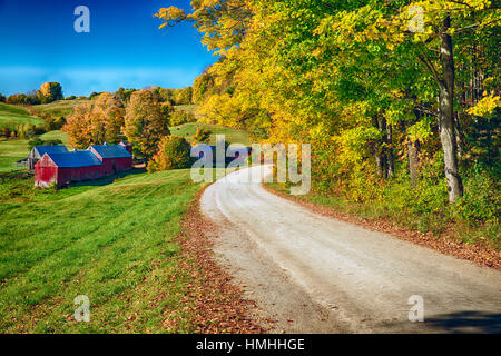 Winding Country Road with a Farm, Reading, Vermont Stock Photo