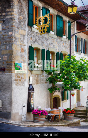 Classic Winery Building Exterior in the Lavaux Vineyards, Epesses, Vaud Canton, Switzerland Stock Photo
