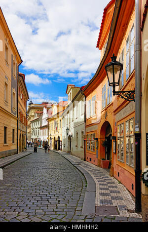 Cobblestone Misenska Street in Prague, Czech Republic Stock Photo