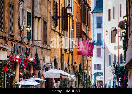 Street in Central Rome During Christmas Holiday,Via dei Pastini, Rome, Lazio Stock Photo