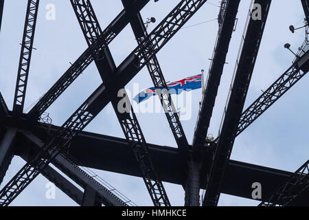 Detail of Australian flag on the top of Sydney Harbour bridge Stock Photo