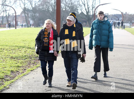 Hull City fans arrive at the ground before the Premier League match at the KCOM Stadium, Hull.