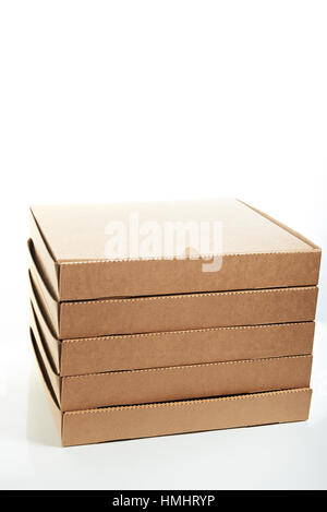 brown boxes of pizza isolated on white Stock Photo