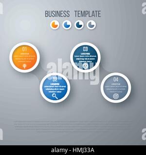 Infographics timeline template with realistic colorful circles for 4 steps and icons. Can be used for workflow layout, diagram, number options, step u Stock Vector