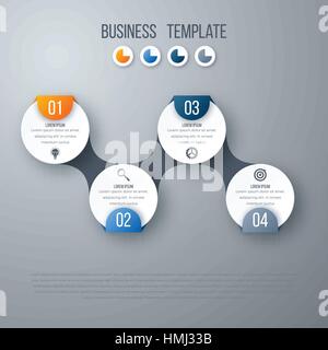 Infographics timeline template with realistic colorful circles for 4 steps and icons. Can be used for workflow layout, diagram, number options, step u Stock Vector