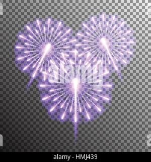 Set of isolated realistic vector fireworks on transparent background Stock Vector
