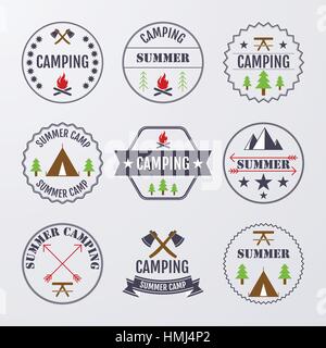 Vector illustration set of logos on the theme of camping. Stock Vector