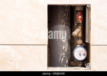 Old or new dirty water counter in apartment durind renovation Stock Photo