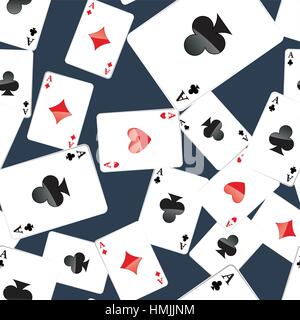 Seamless pattern of aces playing cards. Gambling repeating texture with randomly placed poker cards. EPS8 vector illustration. Stock Vector
