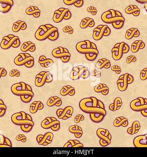 Hand drawn pretzel, beer snack. Seamless pattern Stock Vector