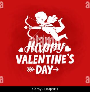 Happy Valentine's Day, greeting card. Flying angel, cherub or cupid Stock Vector