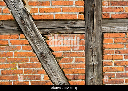 Brick wall with half-timbered beams, Mecklenburg-Western Pomerania, Germany Stock Photo