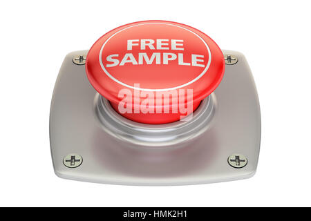 Free Sample Red button, 3D rendering isolated on white background Stock Photo
