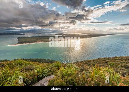 Panoramic view of Matakana Island, view from Mount Maunganui, Bay of Plenty Region, North Island, New Zealand Stock Photo